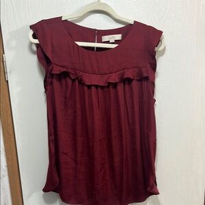 LOFT Red Ruffled Sleeveless Blouse